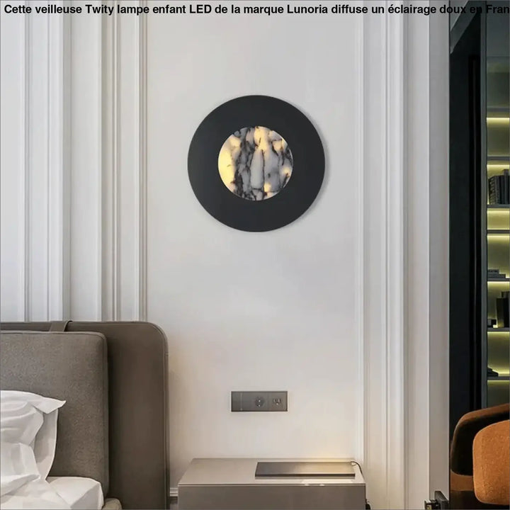 Applique ronde en métal noir avec diffuseur marbre led